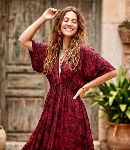 AURA DRESS BotanicaPrints NaturalDyeSummerDress with plant based colors Blockprint Viscose Dress Long