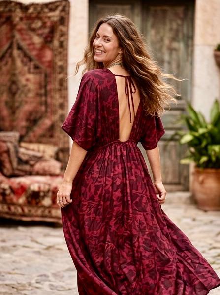 AURA DRESS BotanicaPrints NaturalDyeSummerDress with plant based colors Blockprint Viscose Dress Long
