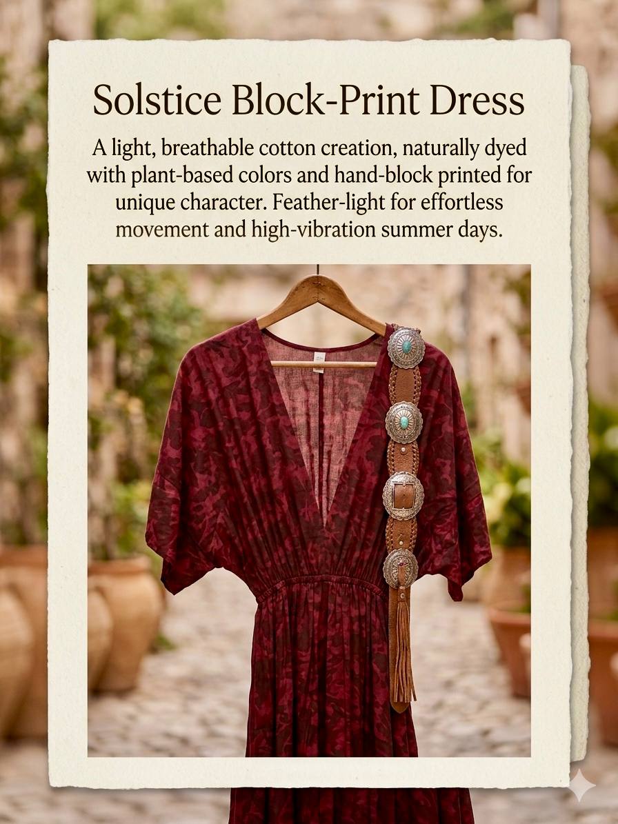 AURA DRESS BotanicaPrints NaturalDyeSummerDress with plant based colors Blockprint Viscose Dress Long