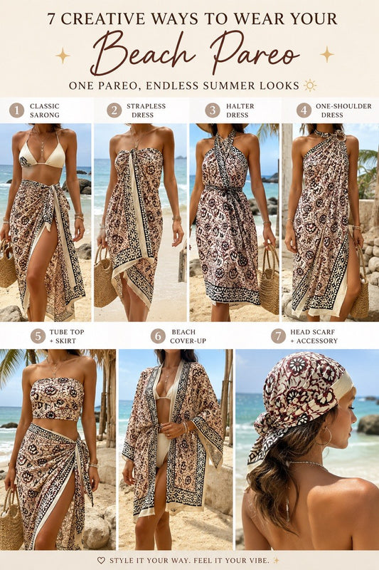 Floral & Geo - Multipurpose Cotton Sarong & Beach Wrap – Hand Block Print Handmade Pareo with Natural Plant Dyes – Boho Cover Up