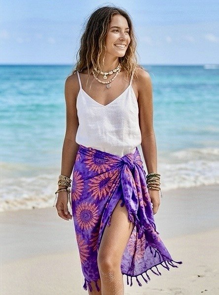SUN Boho Beach Sarong from Indonesia – Lila Batik Pareo – Multipurpose Beach Wrap, Bikini Cover Up, Bohemian Scarf, Summer Beachwear