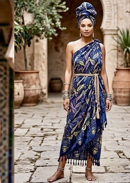 LEAF Boho Beach Sarong from Indonesia – Deep Blue Batik Pareo – Multipurpose Beach Wrap, Bikini Cover Up, Bohemian Scarf, Summer Beachwear