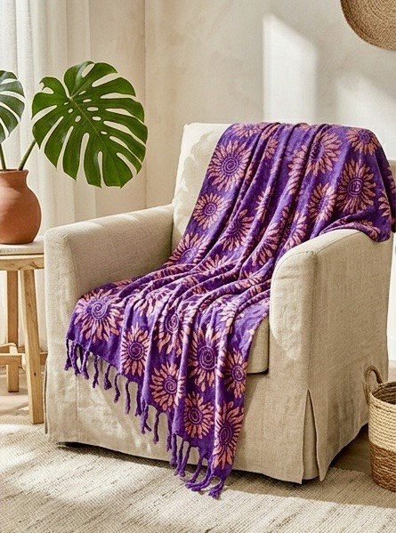 SUN Boho Beach Sarong from Indonesia – Lila Batik Pareo – Multipurpose Beach Wrap, Bikini Cover Up, Bohemian Scarf, Summer Beachwear