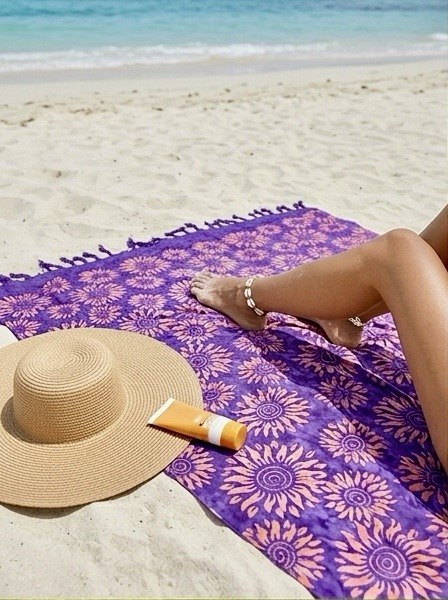 SUN Boho Beach Sarong from Indonesia – Lila Batik Pareo – Multipurpose Beach Wrap, Bikini Cover Up, Bohemian Scarf, Summer Beachwear